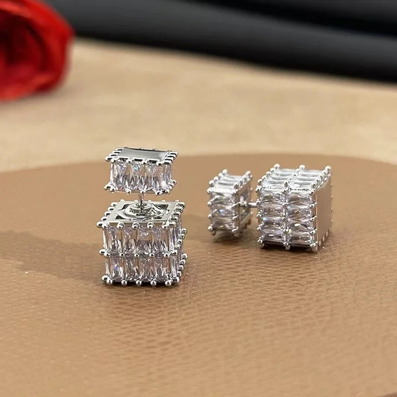 High Quality Earrings Sparkling Zircon Jewelry, women's Square Golden Earrings women's Luxury Jewelry Cute Girls Christmas Gifts