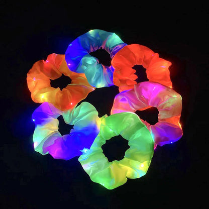 Colorful LED Hair Scrunchies Light Up Hair Bands Elastic LED Light Women Girls Hair Ties for Halloween Christmas Glow Part