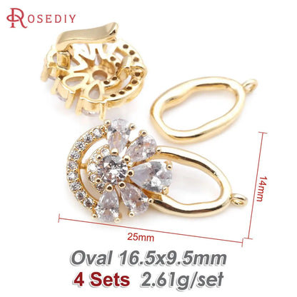 4 Sets 18K Gold Color Brass and Zircon Flower Connector for Necklaces Bracelet Clasps High Quality Diy Jewelry Making Supplies