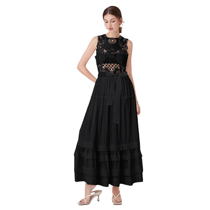 Designer Summer Holiday Women Dress Lace Flower Embroidery Crochet Long Evening Dresses Maxi Vestidos