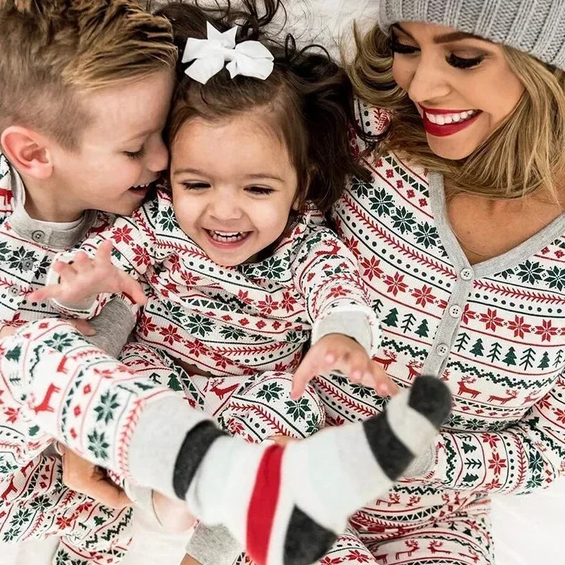 Christmas Family Pajamas Set Mom Daughter Dad Son Matching Outfits Cute All Over Print Homewear Boys Girls Pjs Xmas Look Pyjamas