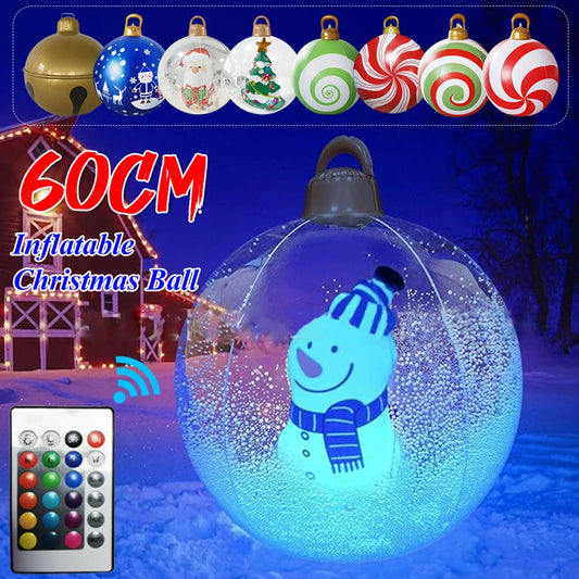 60cm PVC Inflatable Christmas Balls Toys Light Up Giant Christmas Inflatable Ball Xmas Tree Ornaments Christmas Decoration 2024