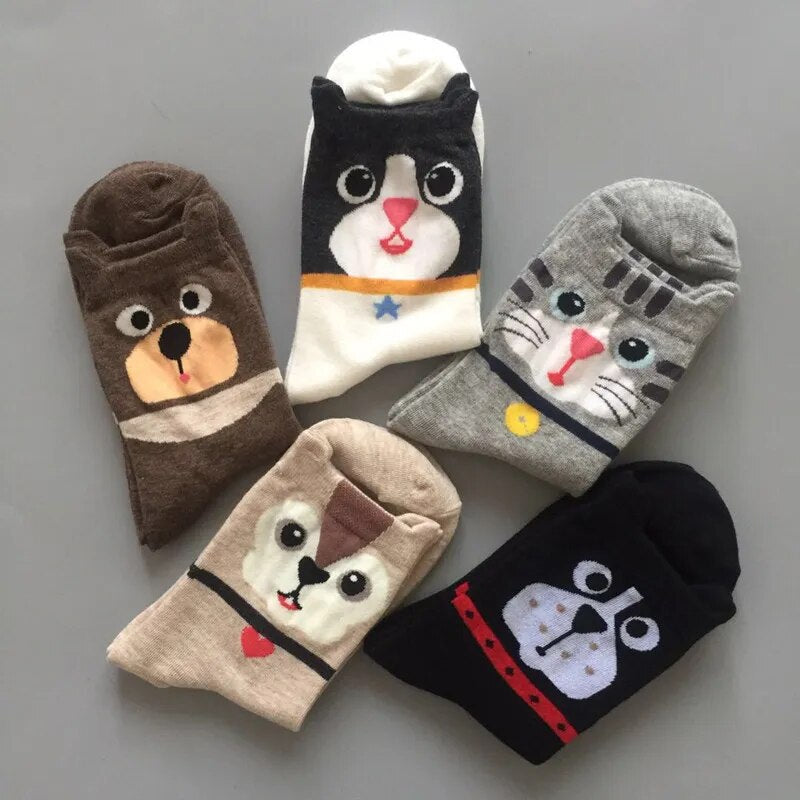 5 Pairs Fashion Colorful Kawaii Cute Cartoon Cotton Women Socks Harajuku Korean Halloween Cat Dog Owl Duck Fox Girl Socks