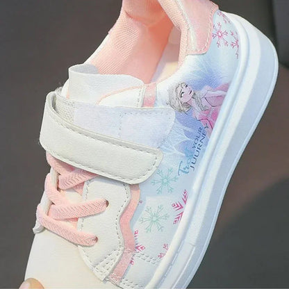 Children's Disney Casual Board Shoes Fashion Leather Kids Flat Sneakers Princess Elsa Four Seasons Sports Running Shoes