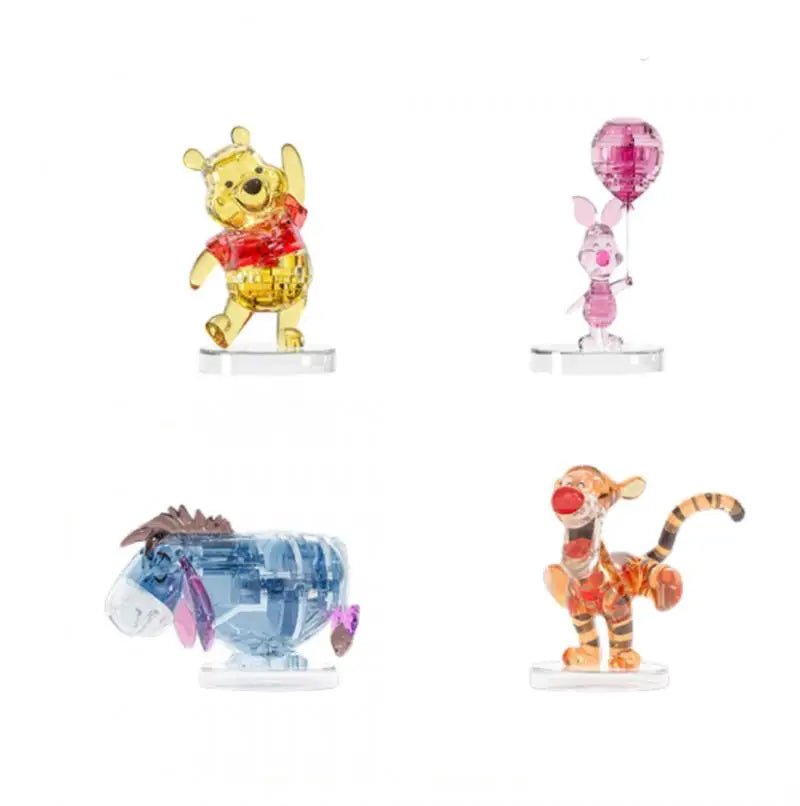 Disney Building Blocks Pooh Bear Ornaments Piglet Gaule Child Transparent Toy Puzzle Doll Ornaments Girl Crystal Figure Gift