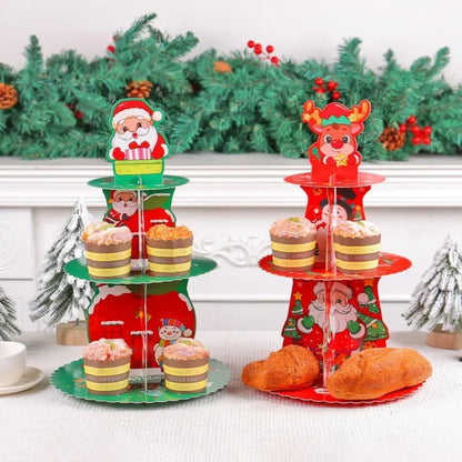 Christmas Cupcake Stand Cake Display Holders 3 Layer Santa Claus Elk Cupcake Table Shelf Merry Christmas Decoration *