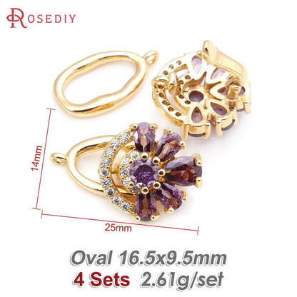 4 Sets 18K Gold Color Brass and Zircon Flower Connector for Necklaces Bracelet Clasps High Quality Diy Jewelry Making Supplies