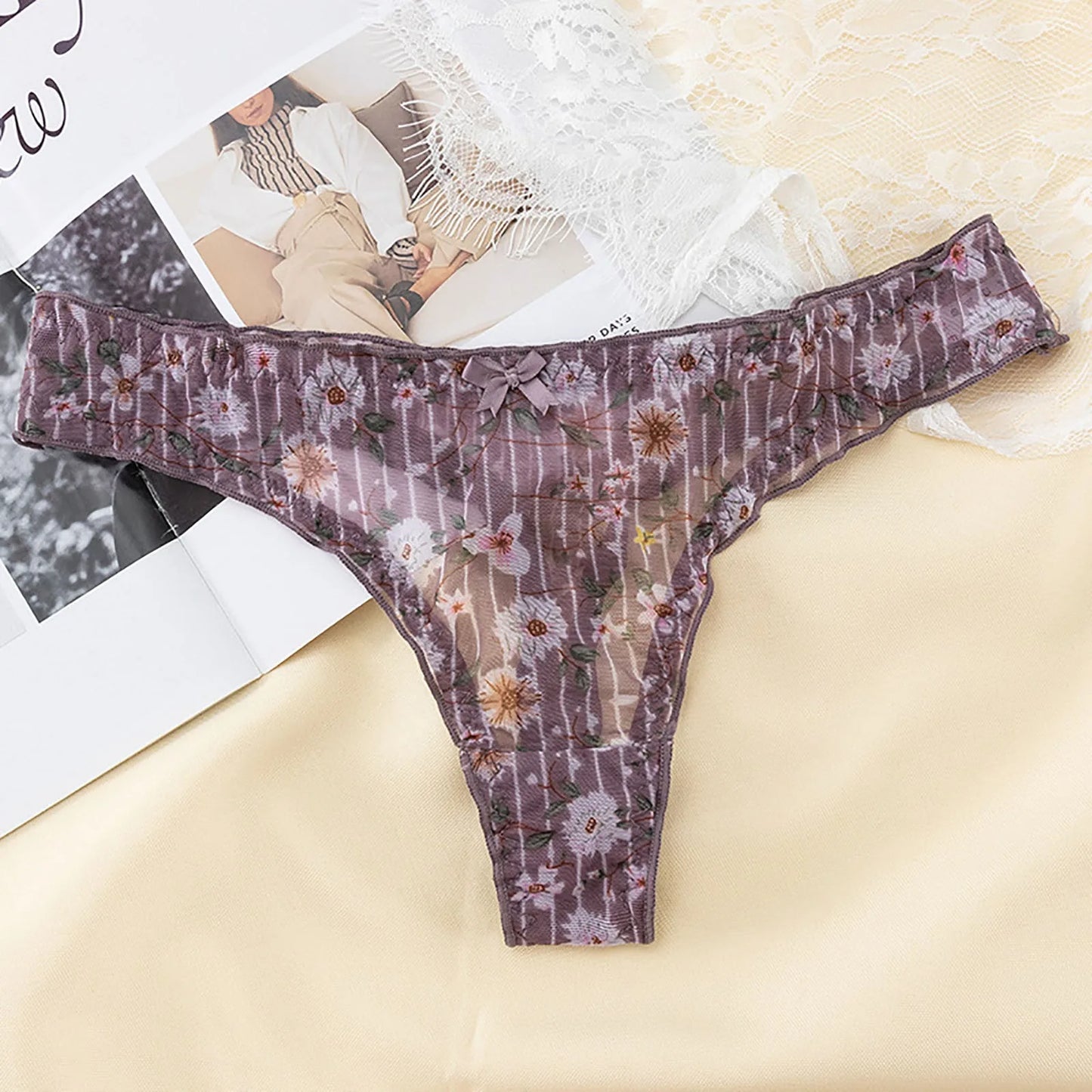 Underwear For Women Cotton Lace Printed Thong Transparent Sexy Low Waist Women Skin Breathable Briefs Underpants Ropa De Mujer