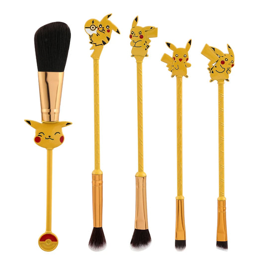 5pcs/set Pokemon Pikachu Makeup Brushes Powder Foundation Blush Cartoon Cosmetic Brush Pocket Monster Beauty Make Up Tools Kit