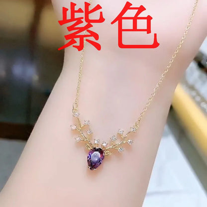 Dainty Christmas Deer Pendant Necklace for Women Girls Xmas Elk Crystal Choker Chain Fashion Wedding Party New Year Jewelry Gift