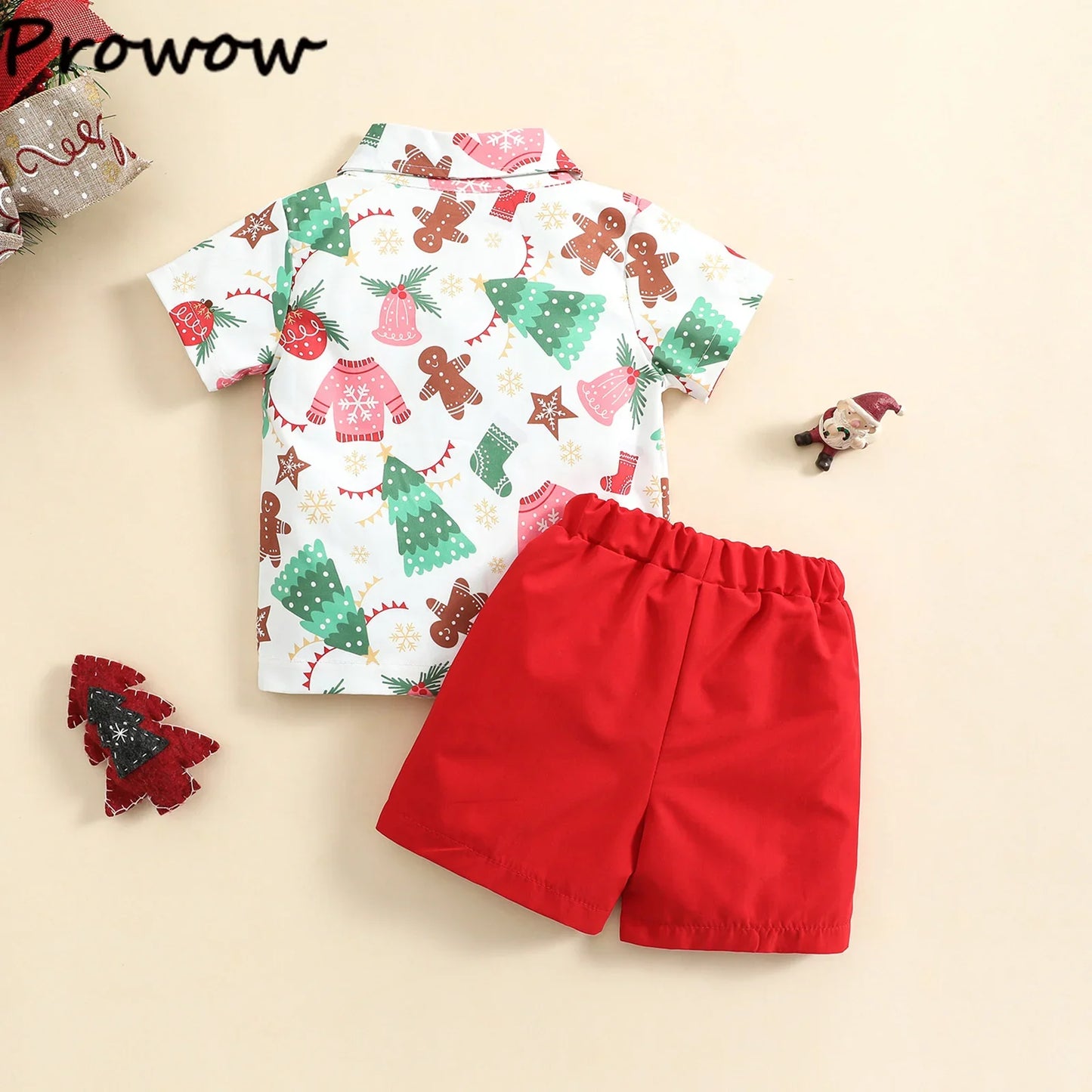 Toddler Boys Christmas Outfits Gentleman Sets For Kids Short Sleeve Deer Shirt and Red Shorts New Year Costume For Children Baby