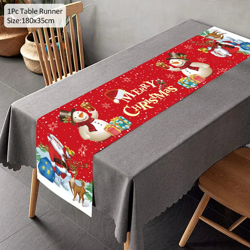 Christmas Table Runner Merry Christmas Decoration for Home Tablecloth Cover Xmas Ornament Navidad Noel Gifts New Year Party 2023