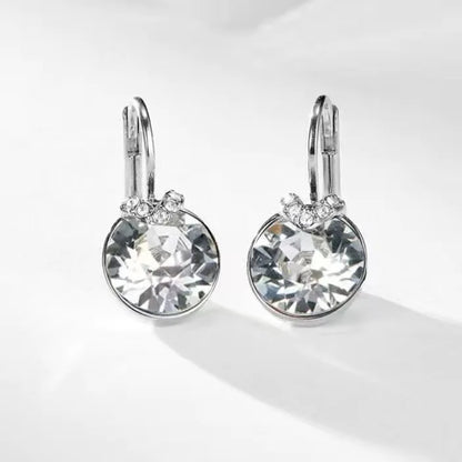 Bella V Drop Earring for Women Christmas Wedding Genuine Crystals from Austria Silver Color Pierced Round Cut Dangle Bijoux