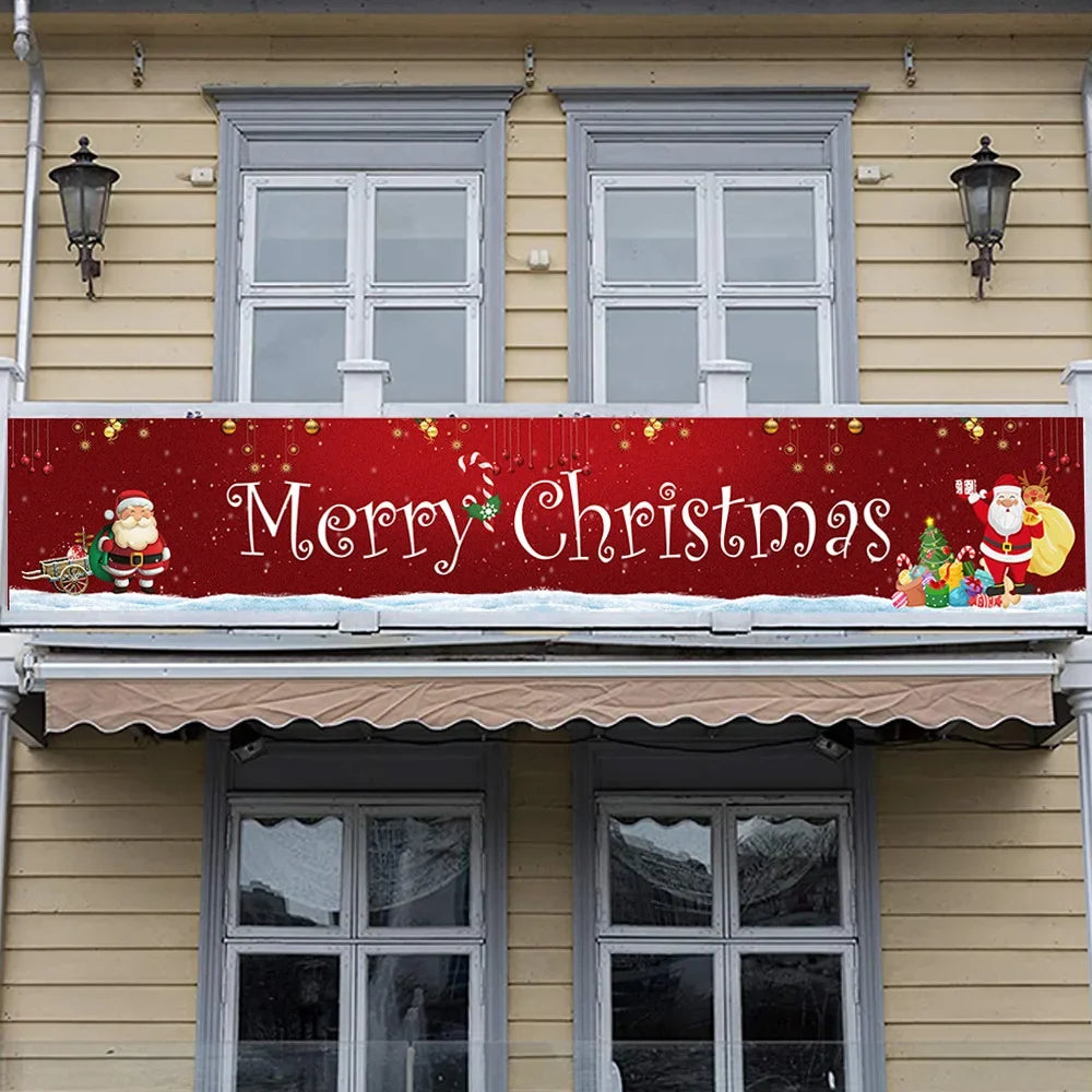 Merry Christmas Banner 300cm/9.8ft Long Navidad Porch Sign Hanging Decorative Flag for Xmas Party Decor рождественский баннер