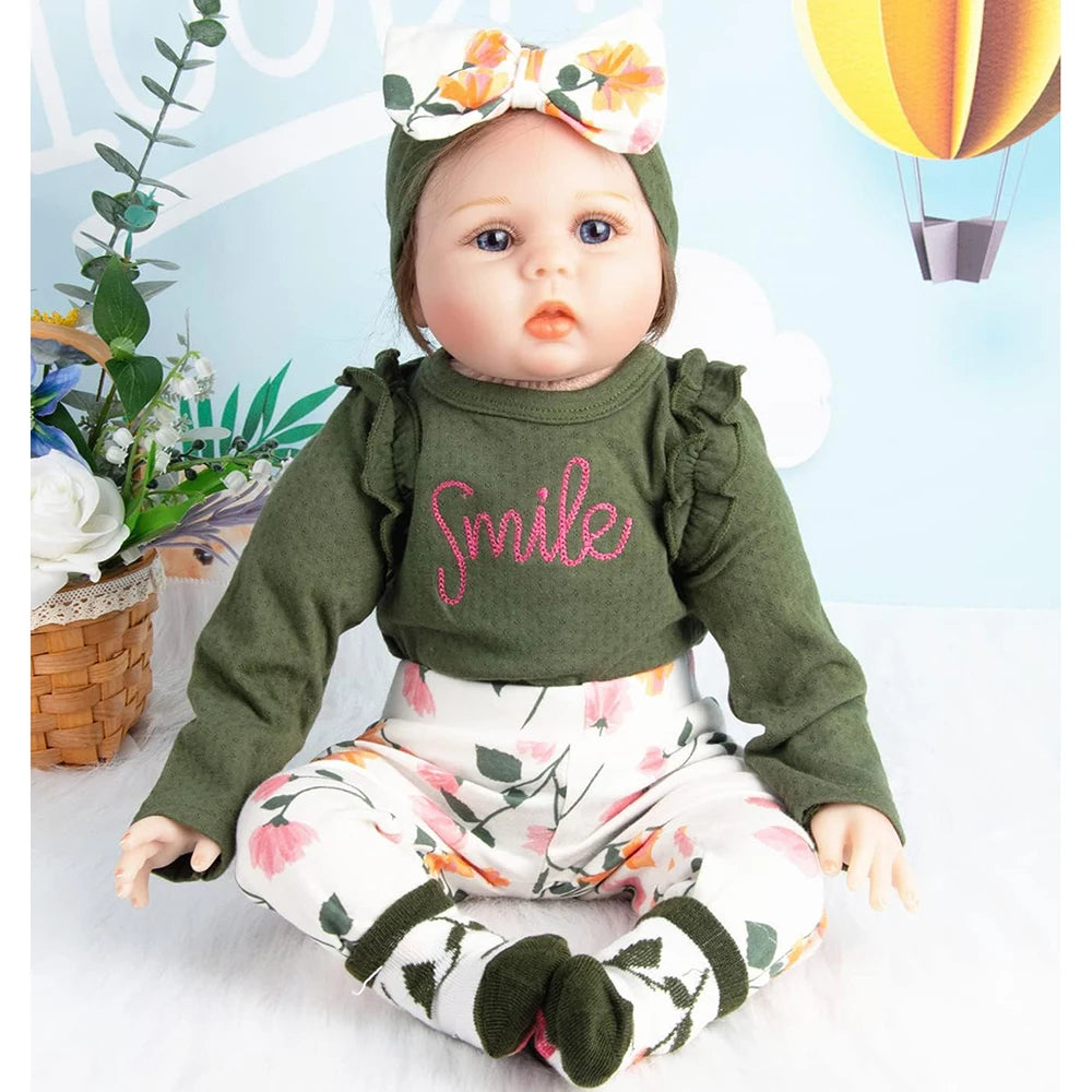 Reborn Dolls Clothes 24 Inches Green Stringy Selvedge Outfits 4pcs for 22- 24inch Reborn Girl Dolls Newborn Baby Doll Clothes