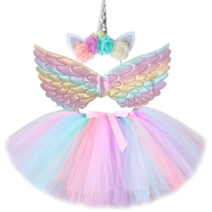 Baby Girls Unicorn Tutu Skirt Outfit for Kids Birthday Party Tulle Skirts Set Children Christmas Halloween Costumes with Wings