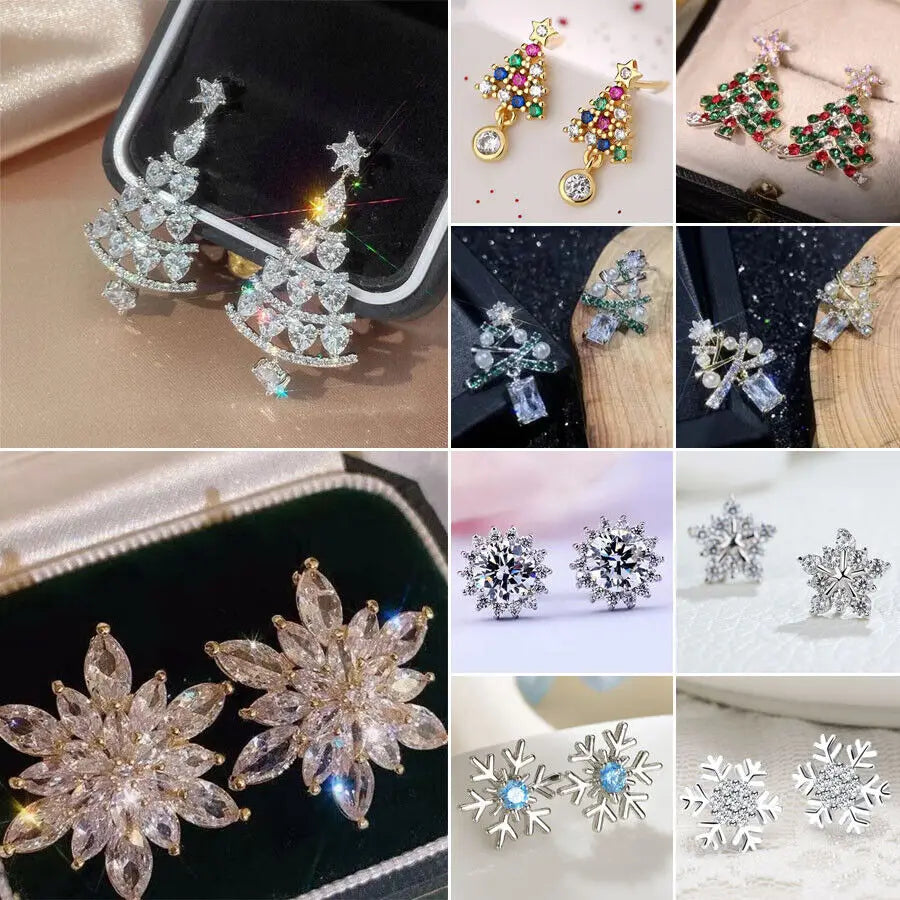 Wholesale 925 Silver Needle Christmas Tree Snowflake Earrings Dangle Women Jewelry Xmas Earring