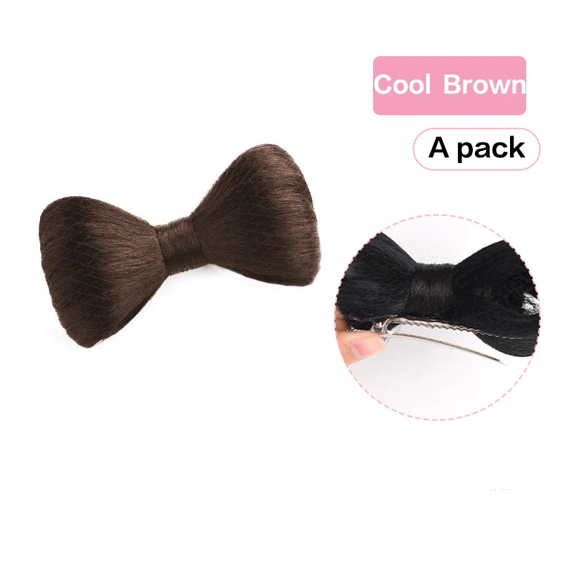 Synthetic Bow knot clip hair bun set clip style hair extensions hair chignons Chicken Feather Claw Double Ball Hair Bag