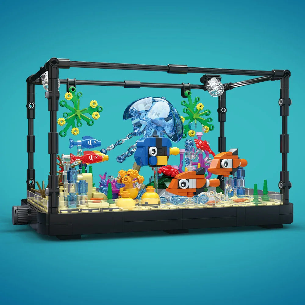 Fish Tank Building Block Set with Light，Aquarium，Marine Turtle, Building Block Toy for Kids 14+, Gift, Home Decor