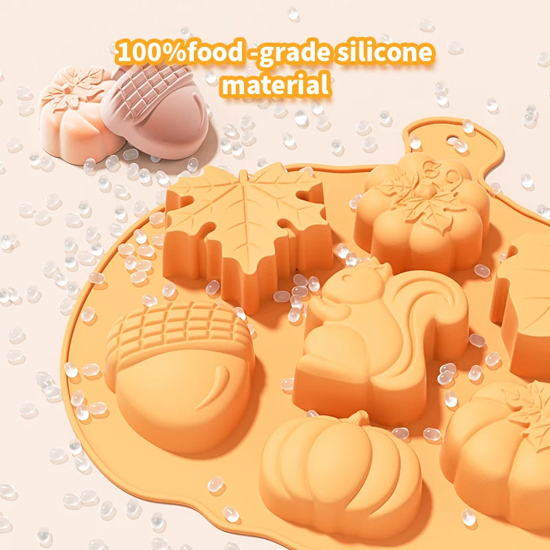 Pumpkin Leaf Silicone Molds Thanksgiving Fall Theme Ice Cream Molds for Making Soap Muffins Chocolates Squirrels Cake Decoration