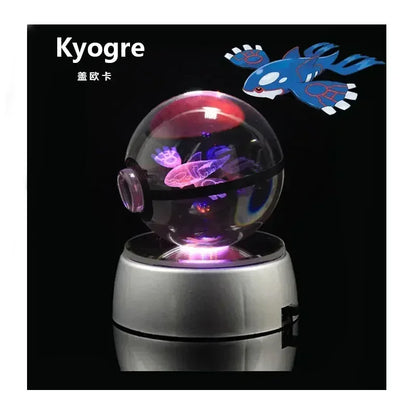 Pokemon 3D Crystal Ball Pikachu Figure Pokeball Engraving Crystal Charizard Model with Led Light Base Toys Anime Christmas Gift