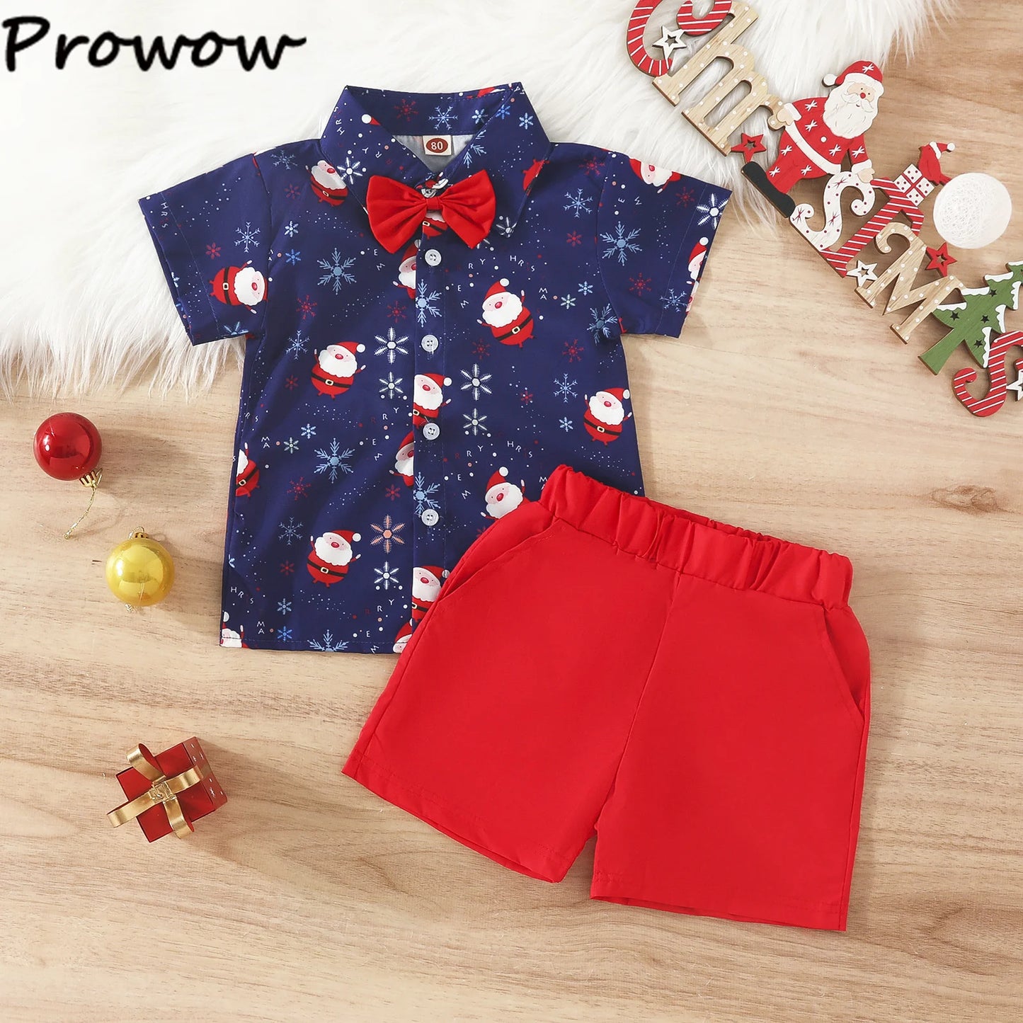 Toddler Boys Christmas Outfits Gentleman Sets For Kids Short Sleeve Deer Shirt and Red Shorts New Year Costume For Children Baby