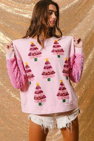 2025 Winter New Santa Claus Christmas Tree Soldier Pattern Sequins Loose Pullovers Tops Fashion Long Sleeve Tshirt Sweatshirt