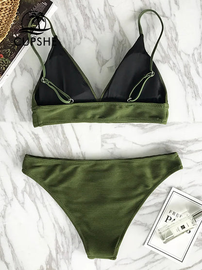 CUPSHE Solid Low Waist Bikini Set Women Triangle Sexy Two Pieces Swimwear 2023 New Girl Plain Beach Bathing Suit Swimsuits