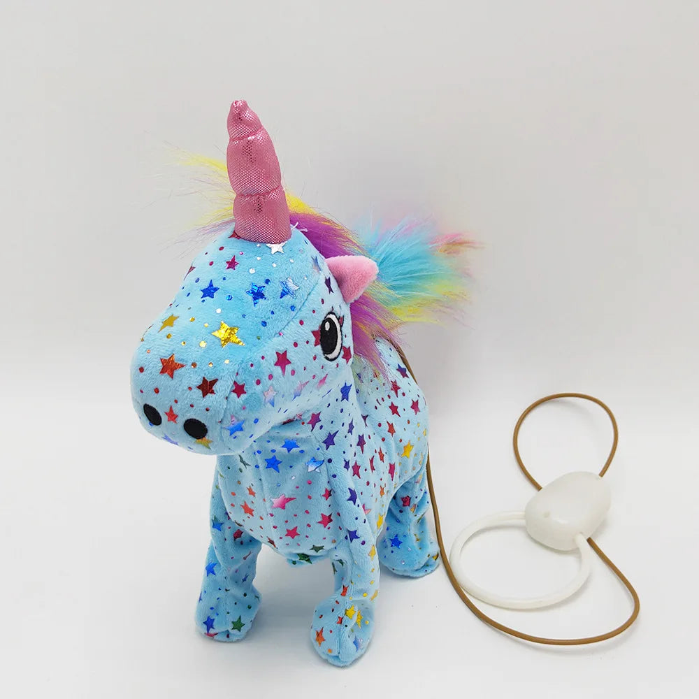 New Electric Walking singing Unicorn Plush Toy Stuffed Animal Pegasus Pony Toys 35cm Music Unicorn Toy for kids Christmas Gifts