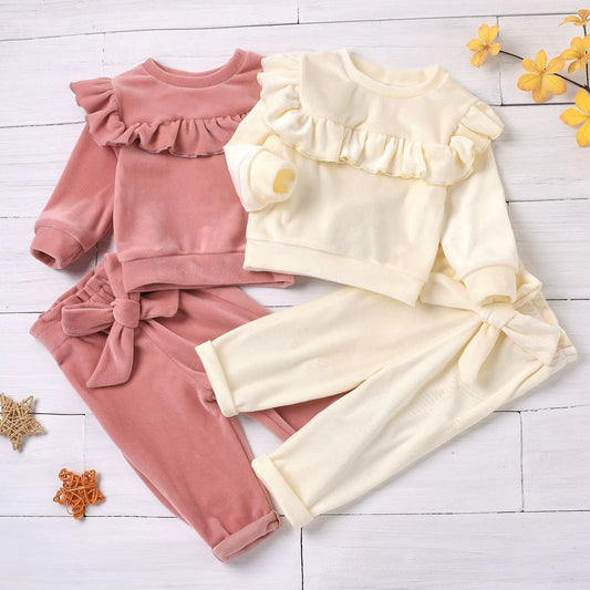 2Pcs Newborn Infant Baby Clothes Girls Clothes Sets Solid Color Long Sleeve Sets 6 12 24 Months