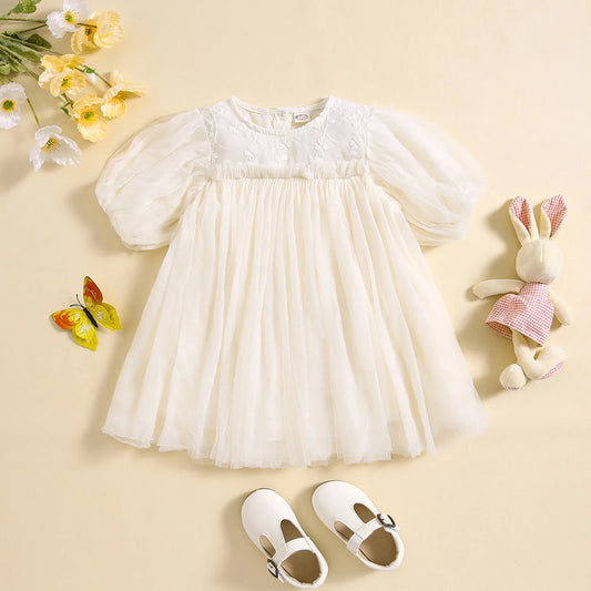 Toddler Girls Short Sleeve Lace Tulle Dress Dance Party Dresses Clothes Baby Girl Floral Dress