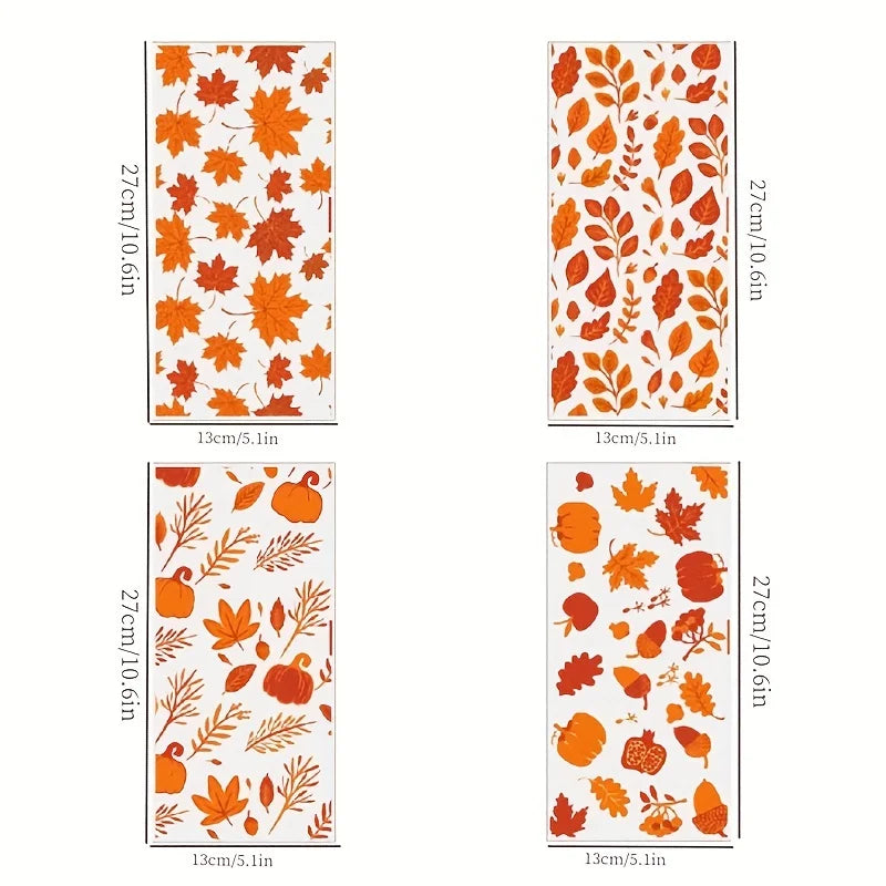 100 PCS 4 Styles Fall Candy Treat Bags, Maple Leaves Gift Bags, Autumn Clear Cello Bags for Fall Autumn Thanksgiving Theme Party