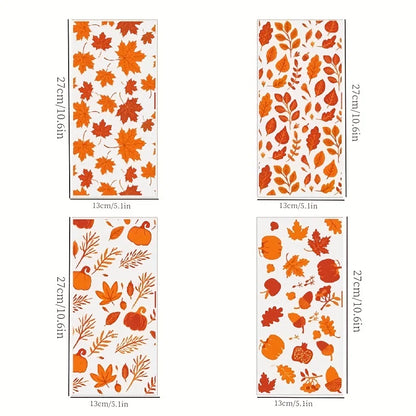 100 PCS 4 Styles Fall Candy Treat Bags, Maple Leaves Gift Bags, Autumn Clear Cello Bags for Fall Autumn Thanksgiving Theme Party