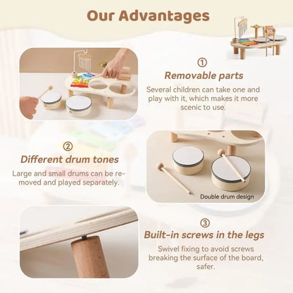 Kids Drum Set Montessori Educational Wooden 7 In 1 Sensory Musical Toys Wooden Musical Kit Sensory Toys For Boys Girls Kids Ages