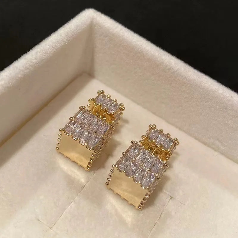 High Quality Earrings Sparkling Zircon Jewelry, women's Square Golden Earrings women's Luxury Jewelry Cute Girls Christmas Gifts