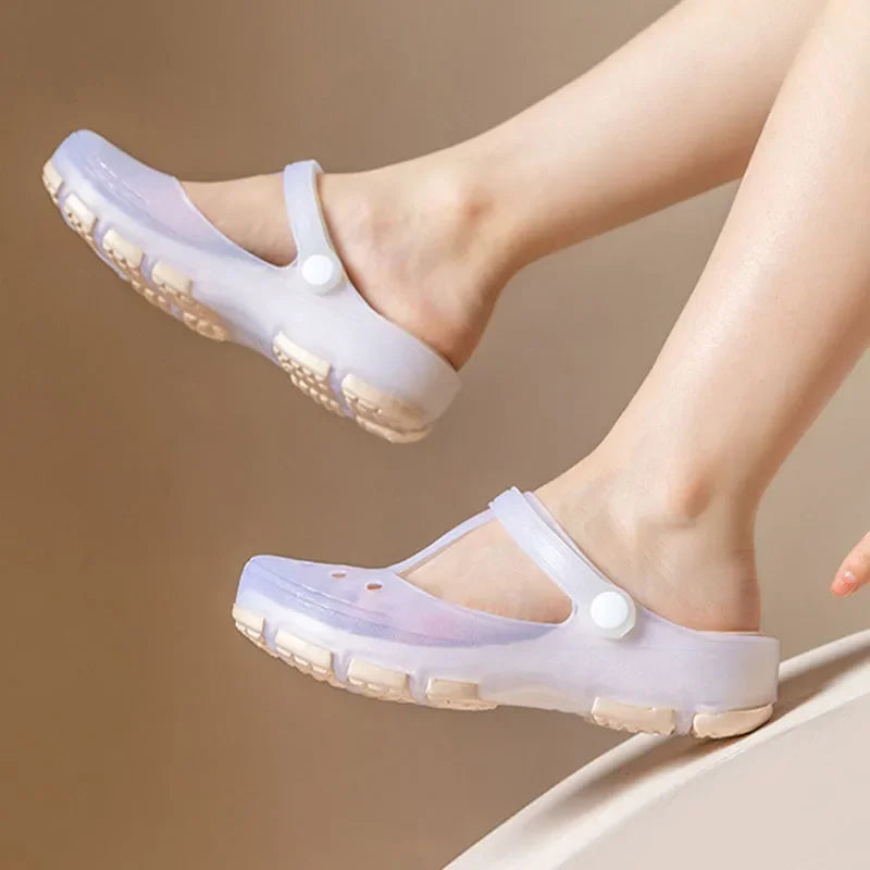 Summer New Women's Sandals Non Slip Soft Soled Jelly Sandals Daily Slip-on Clogs Casual Shoes Fashion Printing Beach Sandals