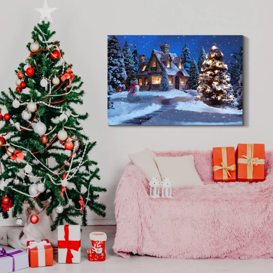 Framed Canvas Wall Decor Painting,Forest Christmas Tree,Decoration for Christmas Eve Living Room,Bedroom Decoration -2418 inches