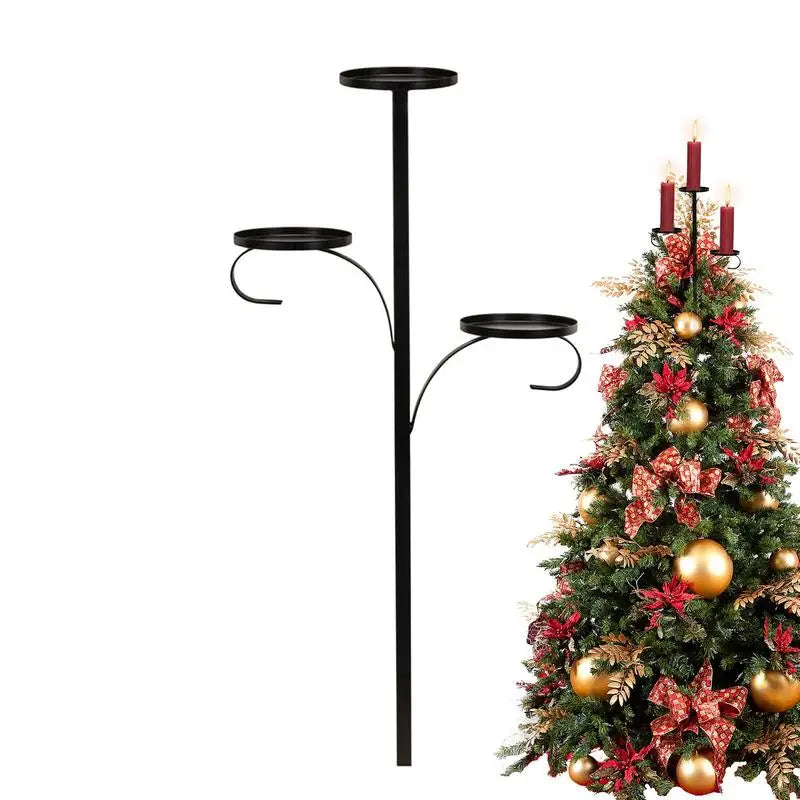 60/90CM Black Triple Tree Topper Christmas Tray Candle Light Holder Decor Iron Candlestick Triple Tree Topper for  christmas