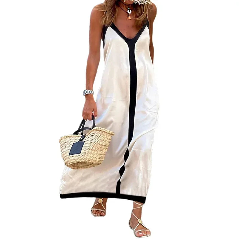 BAMBOOBOY Summer Suspender Dress Sleeveless V-Neck Sexy Beach Long Dresses Bohemian Style Vacation Female Vestidos