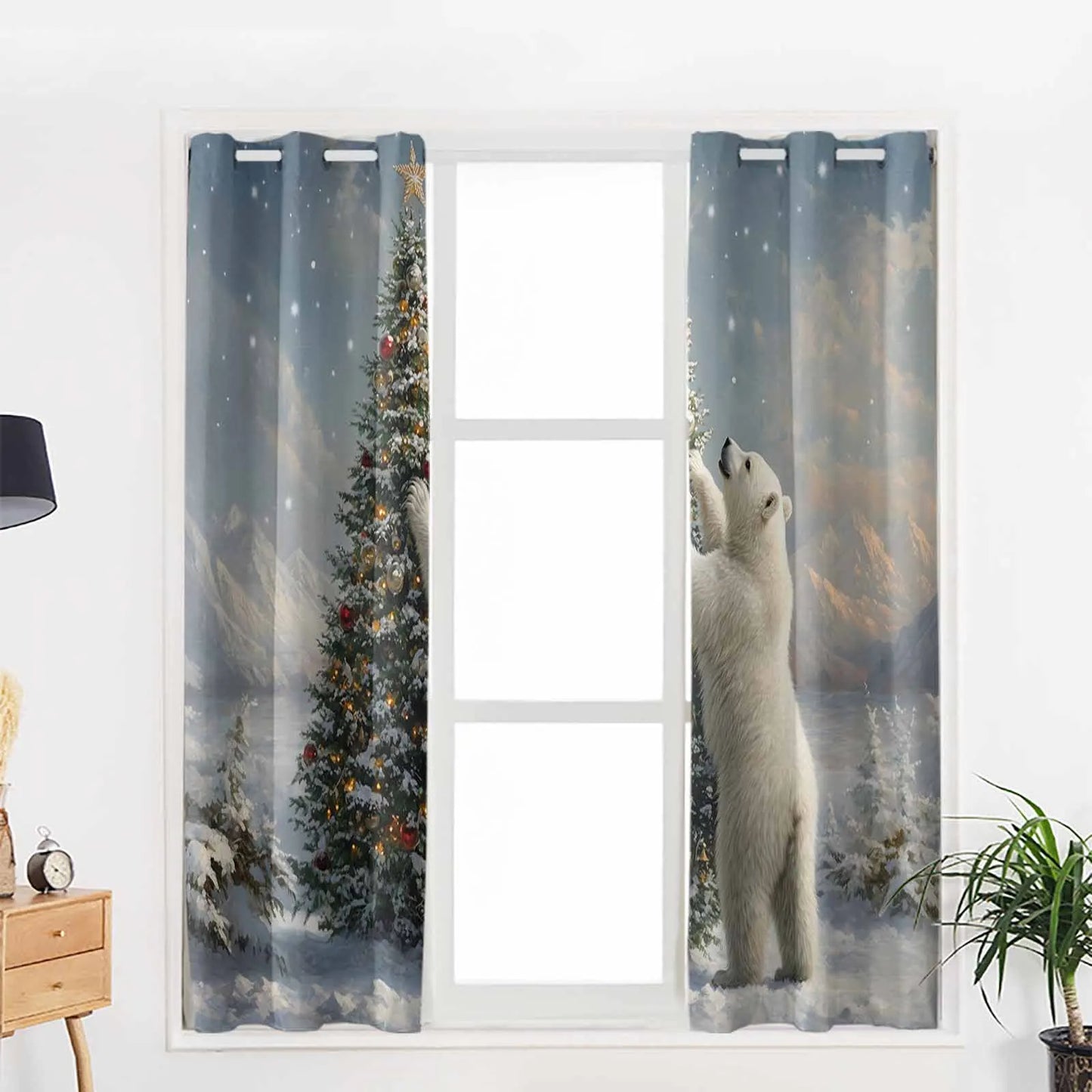 Christmas Winter Polar Bear Curtains For Kitchen Bedroom Window Treatment Curtains For Living Room Home Decor