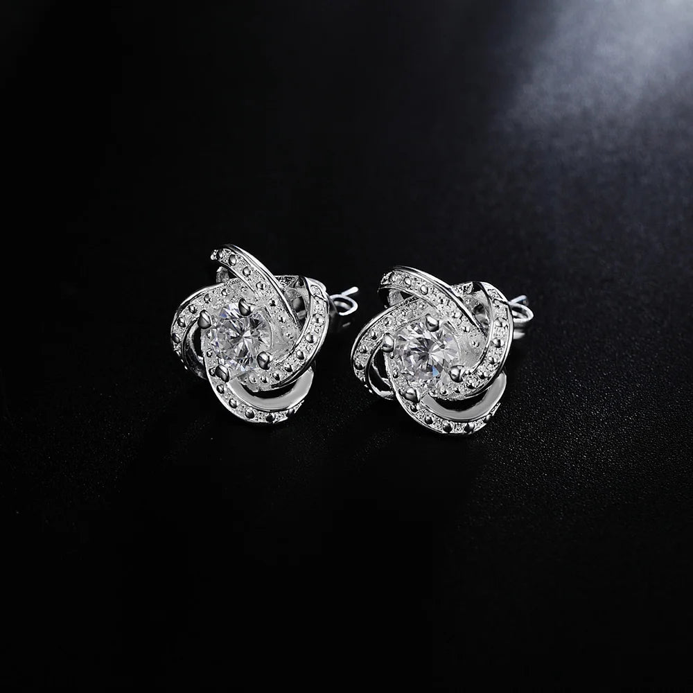 925 Sterling Silver Shiny crystal studs Earrings for Women Luxury Fashion Party Wedding Accessories Jewelry Christmas Gifts