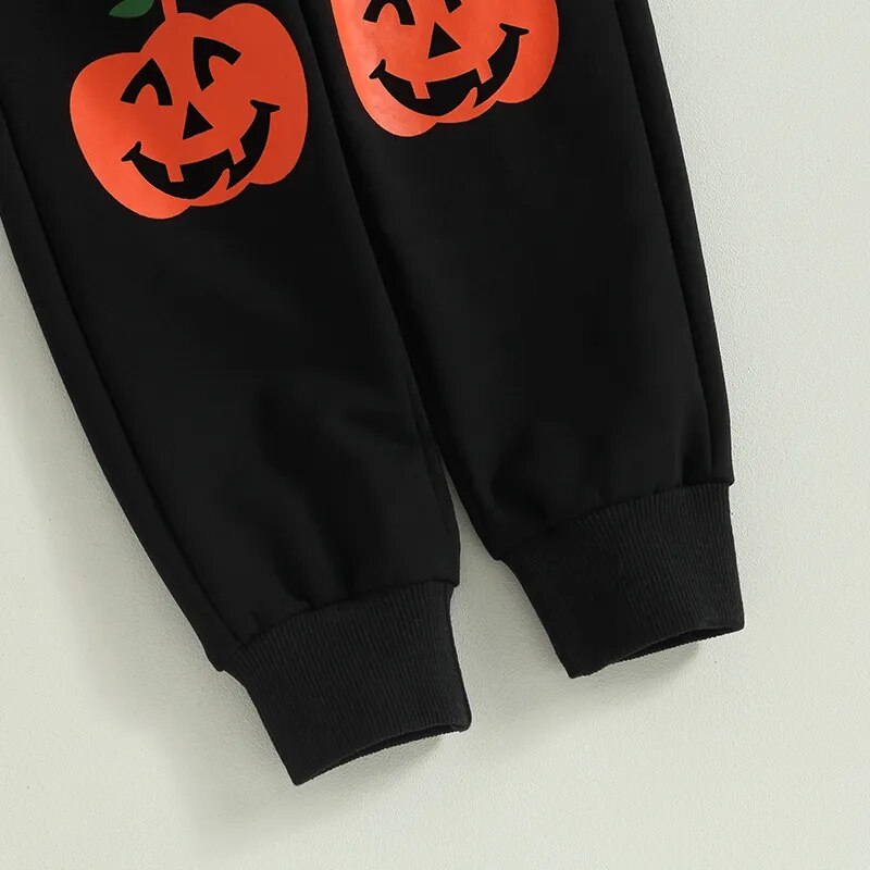 3-7 Years Kids Halloween Outfit Pumpkin/Skeleton Print Long Sleeve Hooded Sweatshirt Long Pants 2Pcs Autumn Winter Set