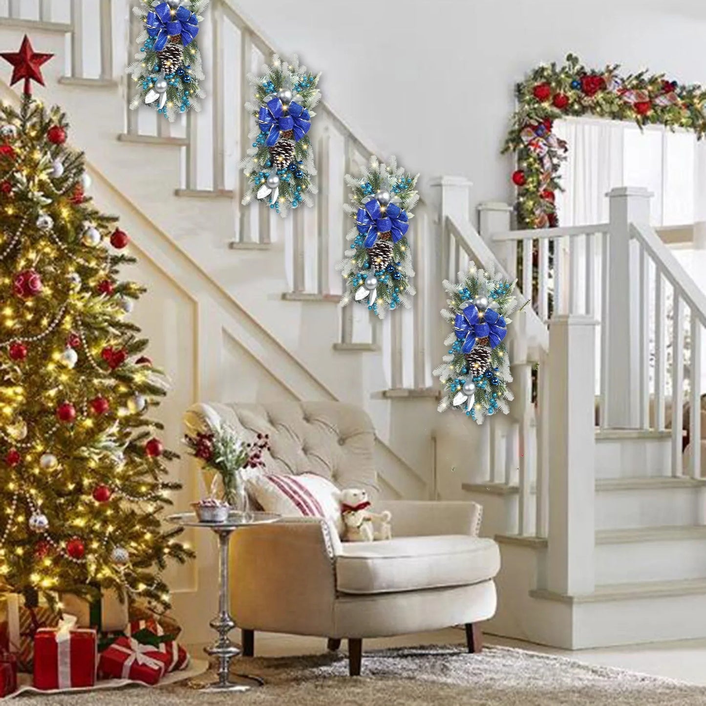 Christmas Wreath Pendants Stairway Stairs Trim Door Window Wreath Wall Hanging Garland Ornaments Xmas Navidad Holiday Decoration