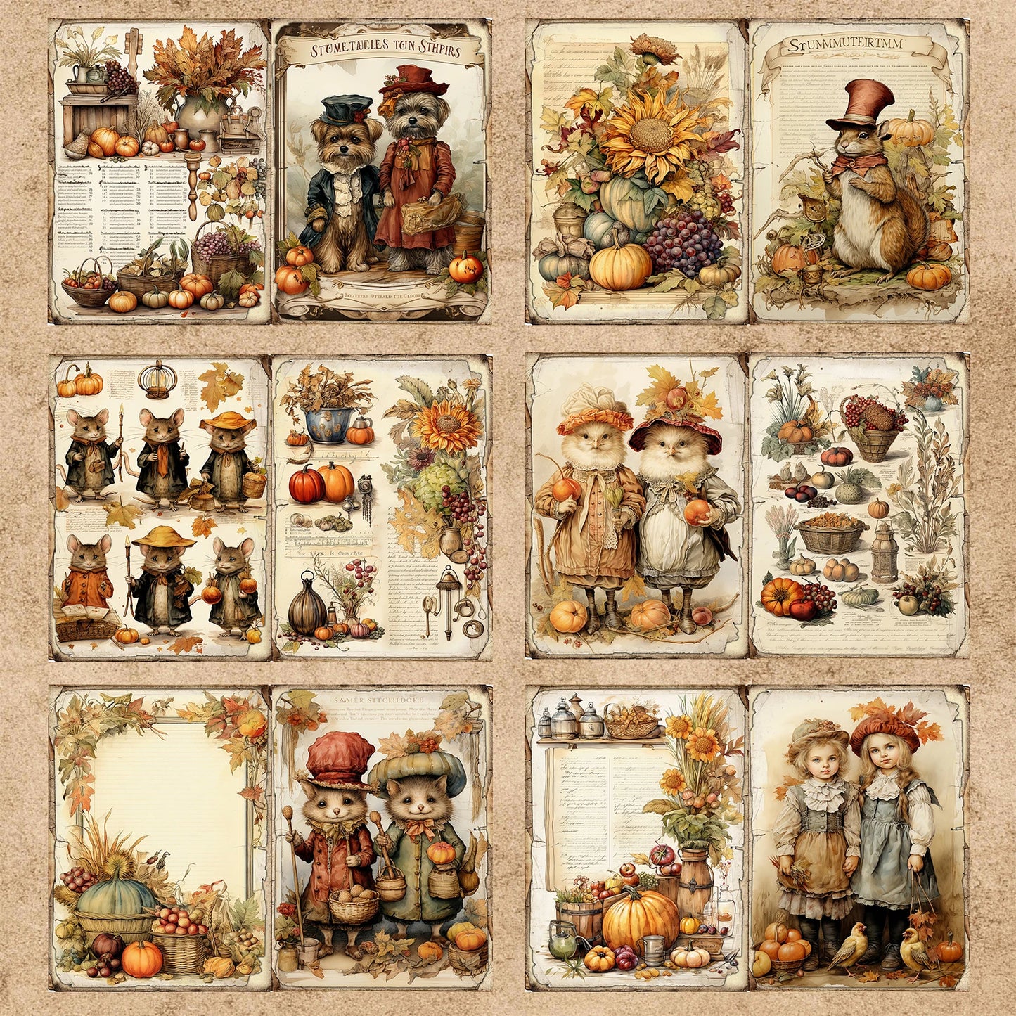 15 Sheets A5 Size Halloween Thanksgiving Pumpkin Cat Dog Rabbit Squirrel Couple Vintage Grunge Journal Planning Scrapbooking