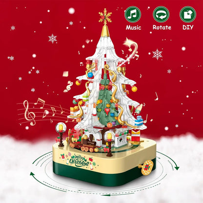 Children's Christmas Train Building Block Set DIY Christmas Tree Music Box Brick Building Toys Home Decoration Holiday Gift