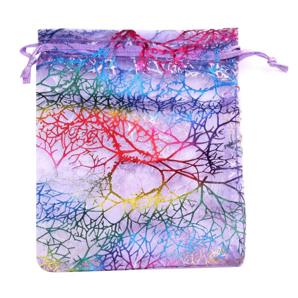 50pcs/Lot Drawable Colorful Tree Organza Packaging Bags 7x9cm 9x12cm 10x15cm 13x18cm Wedding Christmas Gift Jewelry Pouches