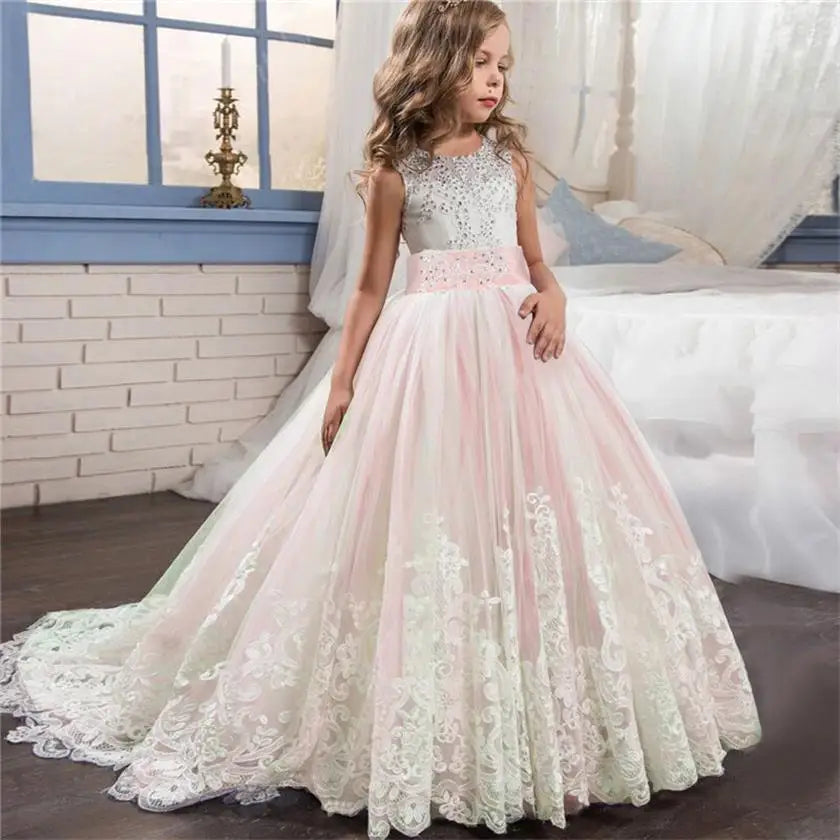 Red Christmas Dresses for Kids Girls Children's Pageant Performance Formal Gown Teen Girls Wedding Party Tailling Long Dress