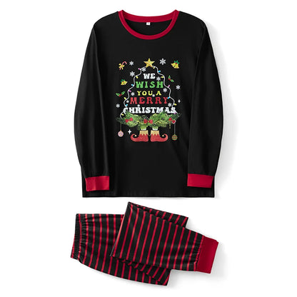 Matching Family Christmas Pajamas Set with Festive Tree and Stripe Print Holiday Sleepwear for Dad Mom and Kids - Cozy PJs