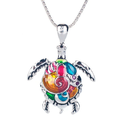 Women's Fashion Jewelry Rainbow Turtle Necklace Earring Set Luxury Unique Design Pendant Necklace Jewelry Engagement Gifts 2022