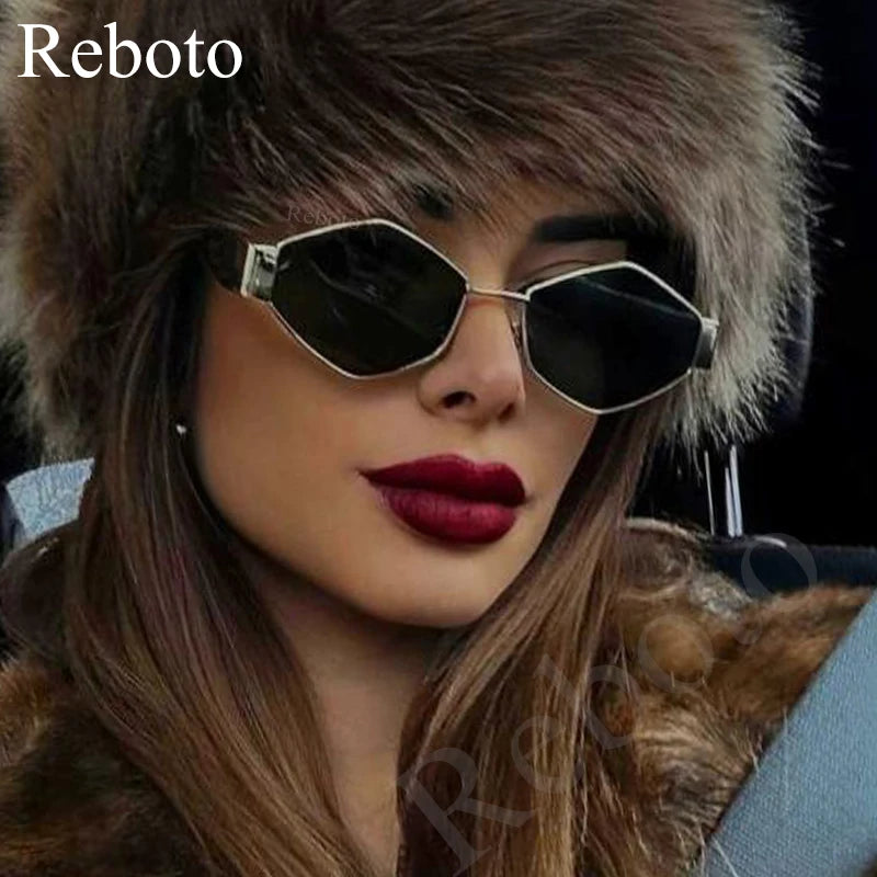 Metal Small Frame Polygonal Women's Sunglasses Fashion Punk Rhombus Sun Glasses For Women Trendy 2024 Vintage Diamond Eyewear